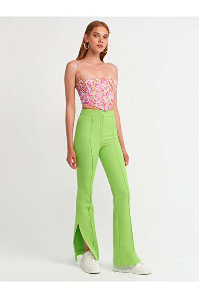 Dilvin 7002 Yırtmaçlı Ispanyol Paça Pantolon-lime