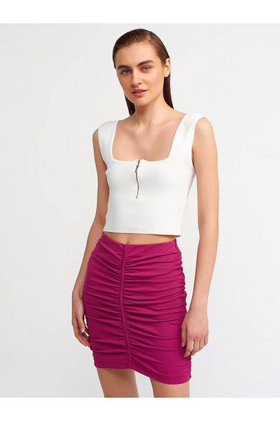Dilvin 80300 Smocked Mini Skirt-magenta