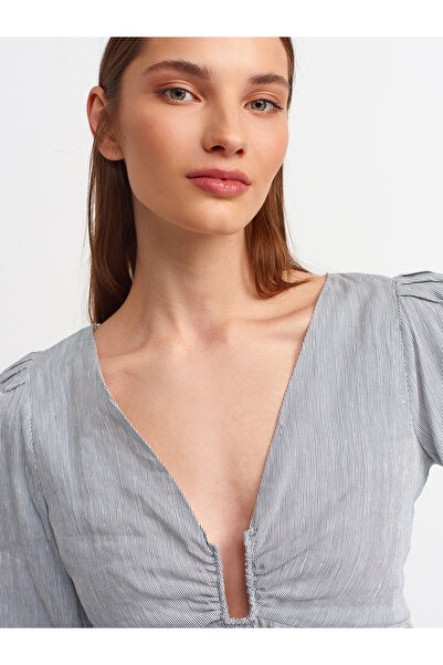 Dilvin 5832 بلوزة مخططة فلوي-أزرق داكن