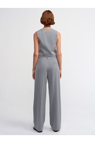 Dilvin 71190 High Waist Long Trousers-grey