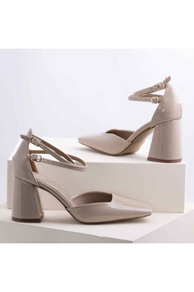 RUXENE Gleam Kapalı Kare Burun 8cm Kalın Topuk Çift Bantlı Stiletto - Topuklu...