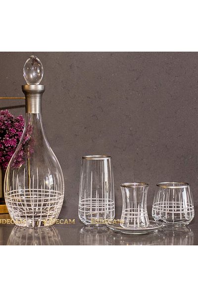 sudeka 12-person 49-piece Plaid Silver Glass Water Cup Set - Soft Drink Cup Set