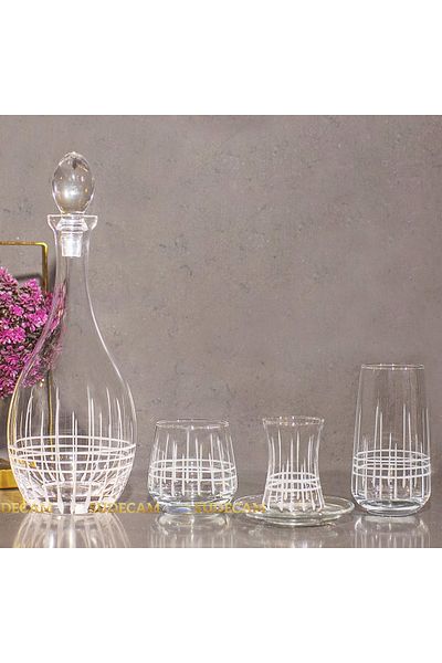 sudeka 12-person 49-piece Plaid Crystal Cut Glass Water Cup Set - Soft Drink Cup Set