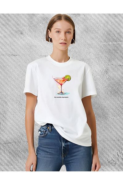 Pink Sky Λευκό T-shirt - Γυναικείο, Κοντό μανίκι, εμπριμέ - STK1057