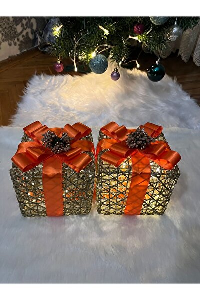 Velovis Dekoratif Yılbaşı Özel Yılbaşı Ağacı Altı Led Işıklı Hediye Kutusu Seti(Noel Süsü)