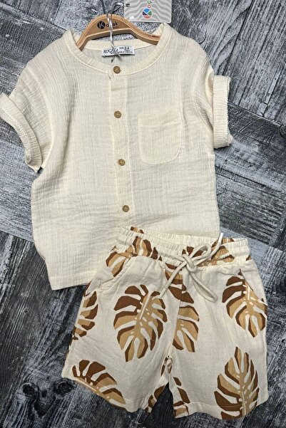 Kidmark Çocuk Modası طقم من الموسلين والخردل بياقة القاضي للأولاد