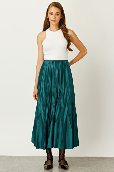 Hooopstore GEOMETRİK PİLİSOLEY ETEK - ZÜMRÜT YEŞİLİ