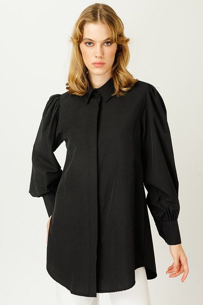 Hooopstore Μαύρο πουκάμισο Basic με μπαλόνι μανίκι