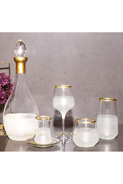 sudeka 61 Parça 12 Kişilik Nish Gold Cam Su Bardak Takımı, Meşrubat Bardağı Seti