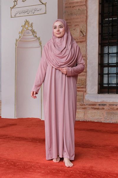 LOCCO Ολόσωμο φόρεμα προσευχής Dusty Rose με τσάντα