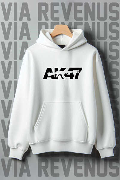 Vordevia Sweatshirt cu glugă oversize, cu imprimeu AK47, buzunar cangur, 3 fire, căptușit.