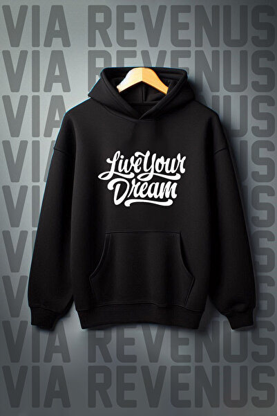 Vordevia Live Your Dream Printed - Hanorac mare cu glugă cu buzunar cangur cu...