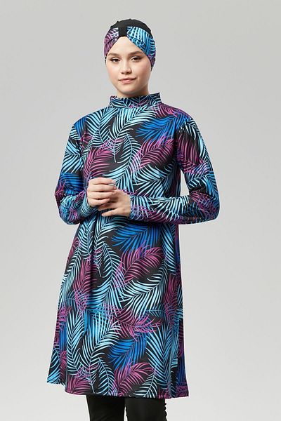 FİT1BEDEN Patterned Hijab Swimsuit Set - Water Repellent, Full Covered and Fast Drying