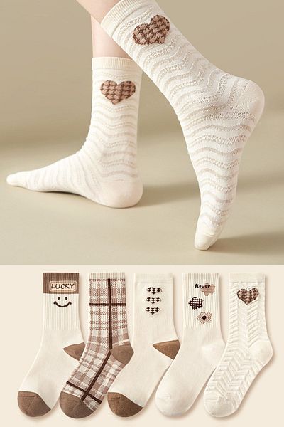 BGK 5 mintás bézs Lucky Pattern női zokni