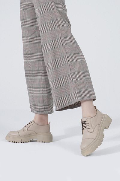 CZ London Genuine Leather Women's Moccasin Thick Sole Lace-Up Casual Shoes