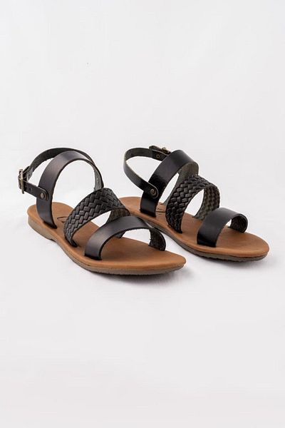 CZ London Genuine Leather Women's Sandals Knitted Textured Banded Soft Sole