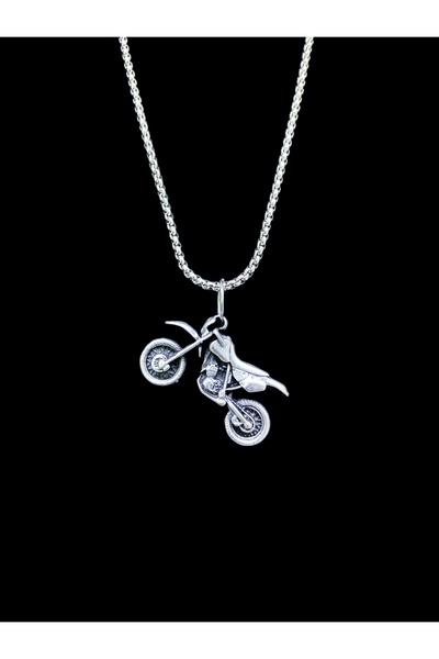 whocares Unisex  Kolye Gümüş Kaplama Moto Cross Motorsiklet Sembollü Zincirli...