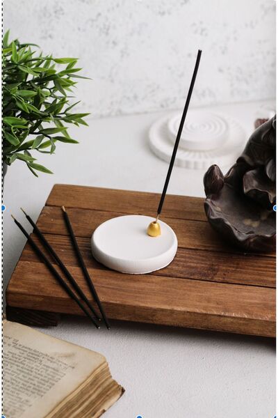 LALEZEN HOME Gold Detaylı Yuvarlak Mini Tütsülük (tütsü cubuk hediyeli)