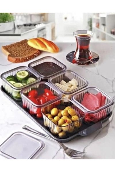 LUX ET AMOR 6-Piece Breakfast Set with Lid and Tray - Square Compartment Storage Container