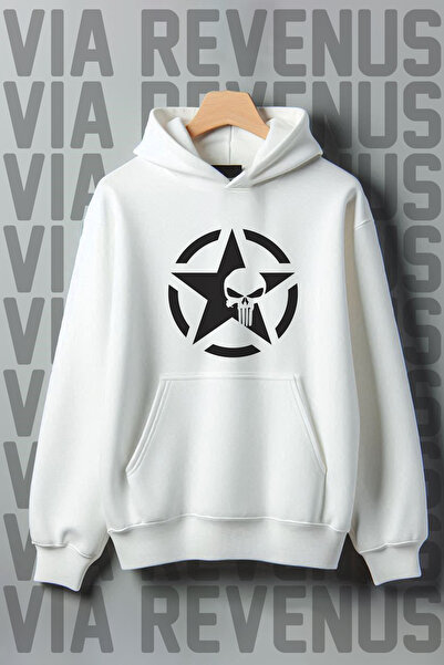 Vordevia Imprimat Punisher - Hanorac cu buzunar cangur cu tăiere largă