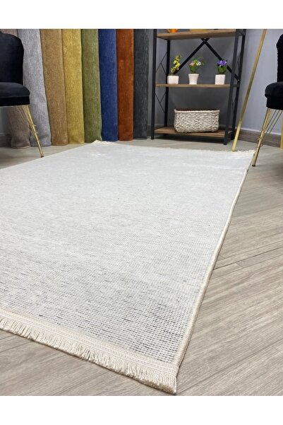 PeriDekor Düz Beyaz Şönil Desen Halı Yolluk Yıkanabilir Kaymaz Taban Pd002