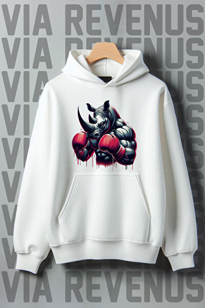 Vordevia Rhino Boxing з принтом - 3-нитковий білий худі з капюшоном та широки...