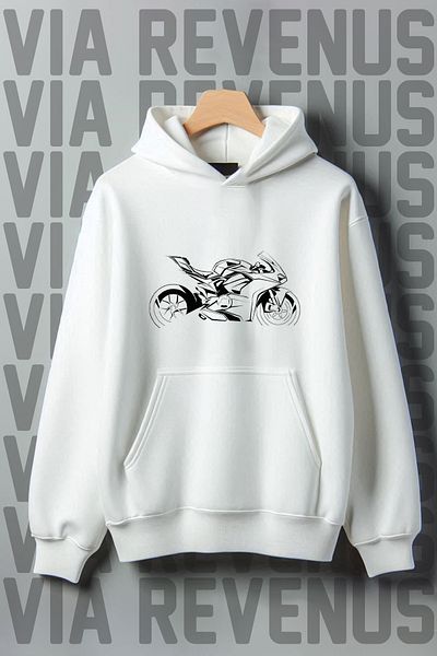 Vordevia Motor Printed Oversize Hooded Sweatshirt - Kangaroo Pocket, 3 Thread Raster