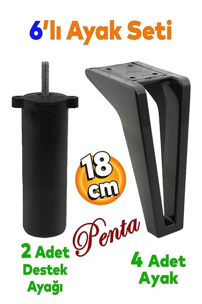 Badem10 Set Penta de 6 - Unitate TV, Consolă, Fotoliu și Canapea. Picioare Negre 18 Cm - Cu Șuruburi M8