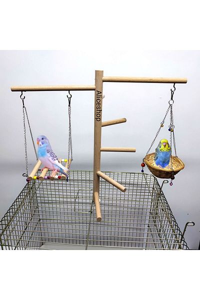 aliceshop Budgie Platform with Basket and Swing - Cage Top Play, Suitable for Size Birds