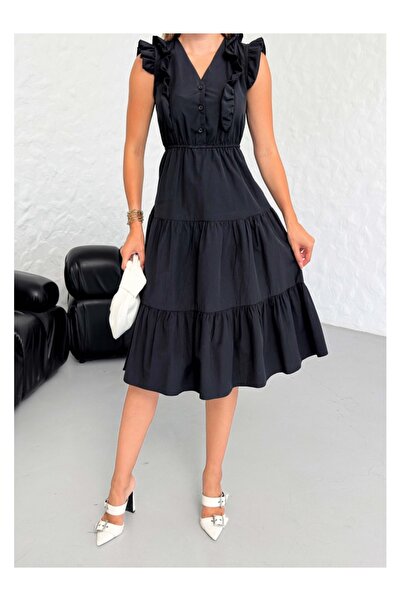 Elif Özbey Butik Siyah Fırfırlı Elbise