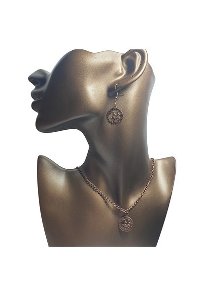 Ororabutik Copper Color 22mm Capricorn Figure Necklace and Earring Set
