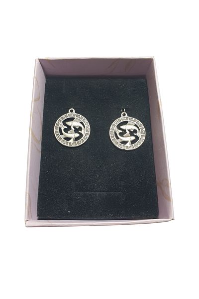 Ororabutik Silver Color 25mm Fish Sign Figured Necklace and Earring Set
