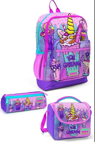 hediyeconcepti Set de genți de școală Coral High Kids, roz violet, cu model de înghețată cu milkshake