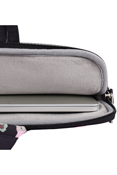 Go Veform 13 Inch Floral Patterned Black Women's Briefcase and Laptop Protection Bag - Evrh40