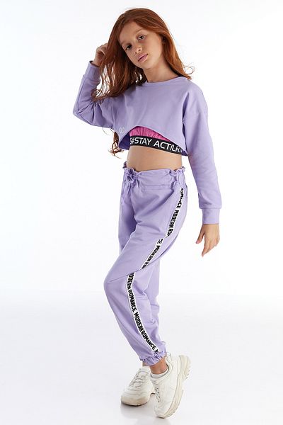 Colorinas Girl's Embroidered Long Sleeve Crop Combed Sweatshirt