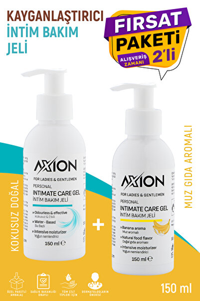 AXION İntim Bakım Jeli Kayganlaştırıcı Jel Kokusuz Ve Muz Aromalı 150 ml 2'li Paket