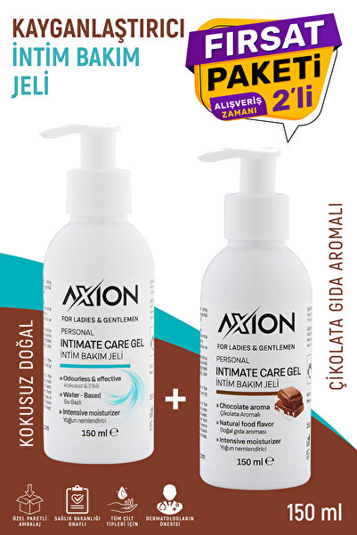 AXION İntim Bakım Jeli Kayganlaştırıcı Jel Kokusuz Ve Çikolata Aromalı 150 ml 2'li Paket