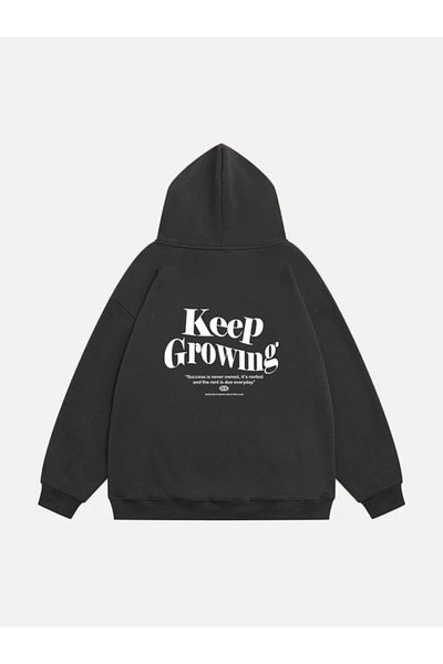 Mad&Calf Unisex Oversize Fleece Hooded Φούτερ - Keep Growing Printed