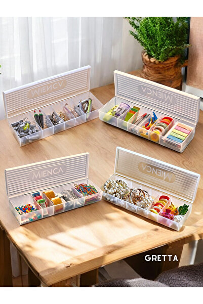 Gretta 4 Adet Şeffaf Ring 6 Bölmeli Takı Toka Kutusu Kapaklı Çekmece İçi Düzenleyici Yüzük Hobi Kutusu