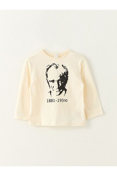 LC Waikiki Ataturk Printed Long Sleeve Crew Neck Baby Girl T-shirt