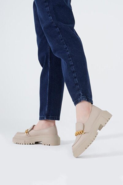 CZ London Genuine Leather Women's Loafers Thick Soled Casual Chain Shoes