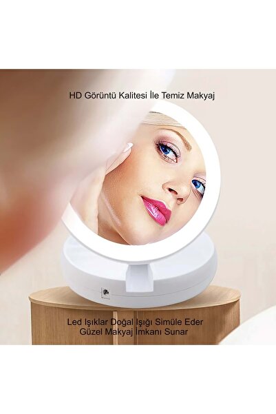 HyMark 10X Büyütme Çift Taraflı Katlanabilir 21 LED Işıklı Makyaj Aynası USB Kablo