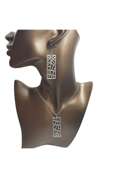Ororabutik Orora Geometric Figured Silver Color Necklace and Earring Set