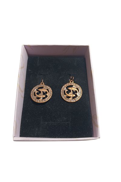 Ororabutik Copper Color 25mm Fish Sign Figured Necklace and Earring Set