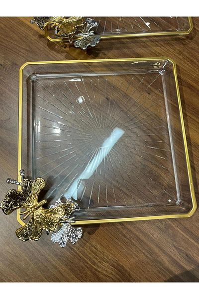 Paşabahçe Pandoranin Box - Pasabahce Butterfly, Square Madlen Presentation Service Plate Set of 2