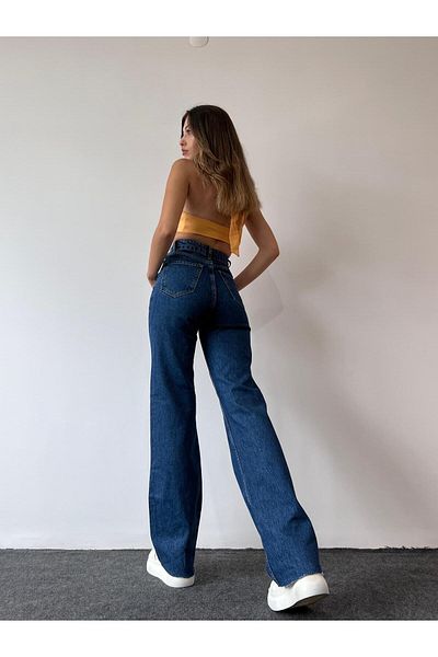 DRC trend Pantaloni Palazzo Jean de damă albastru închis Lycra Cool