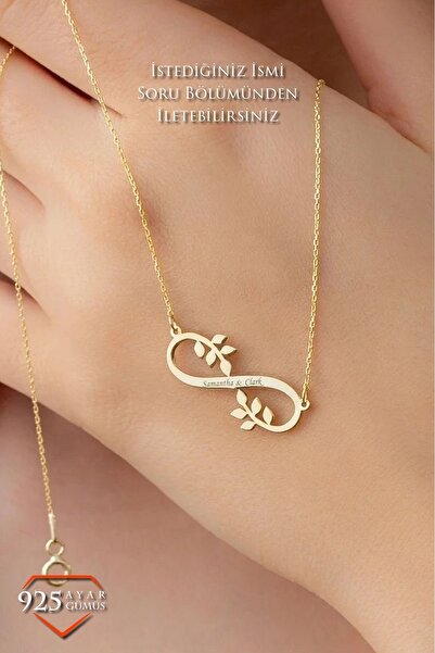 JEMIRA Çift İsimli Çiçekli Sonsuzluk Gümüş Kolye Kişiye Özel 925 Ayar 14k Alt...