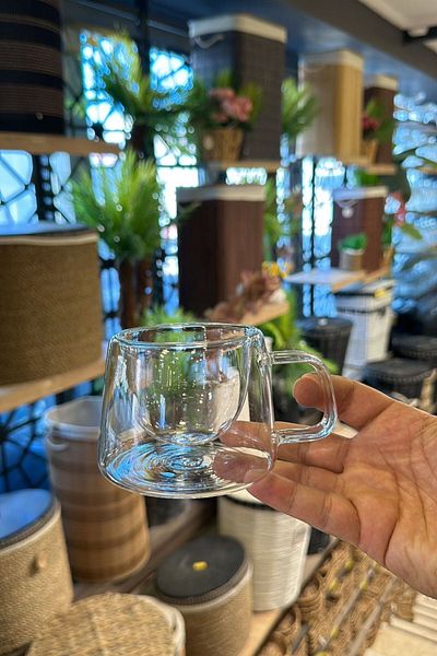 Kitchen Way 200ml Borosilicate Heat Resistant Glass Soft Drink Mug Double Wall with Handle