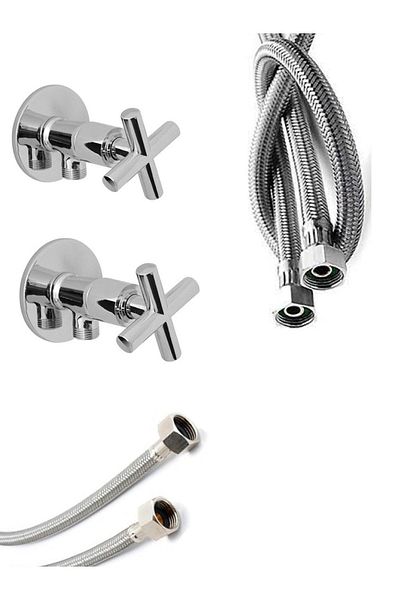 temur Toilet Seat Flex Connection Set - 2 Hoses and 2 Faucets and Ayn, Coach Head