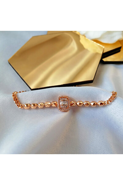 Butik Kadın Vip Çelik Gold Damla-Baget Taş Detay Bileklik 19cm